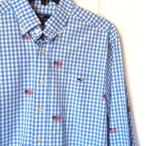 Vineyard Vines USA Flag Blue Check Tucker Shirt. Size Small